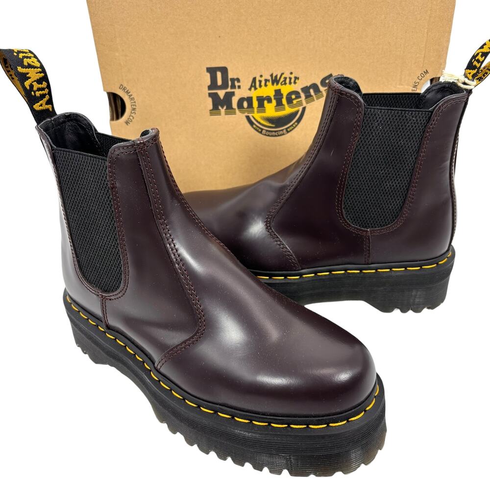Nw Dr. Martens 2976 Quad Platform Chelsea Boots Womens 9 Mens 8 Burgundy Leather - Picture 3 of 13